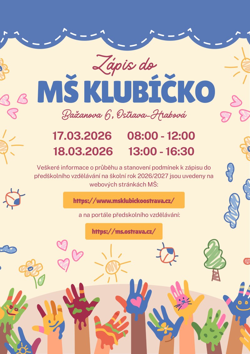 ZÁPIS DO MŠ KLUBÍČKO 