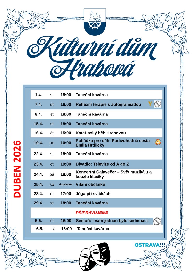 ZVEME NA DUBNOVÝ PROGRAM DO KULTURNÍHO DOMU 